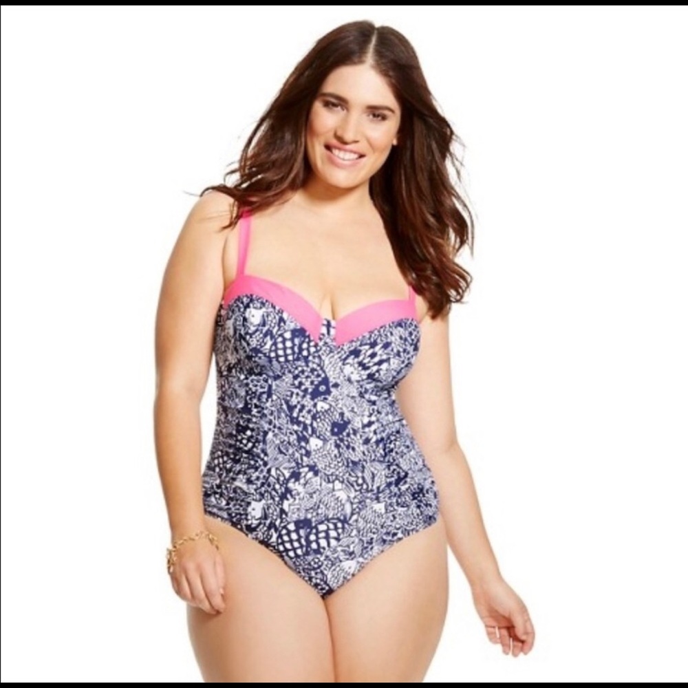 Lilly Pulitzer for Target Navy White Pink One Piece Swimsuit Size M